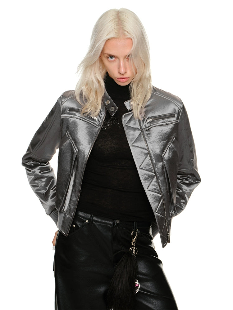 Stock Clearance stylish jacketSilver Satin Utility Jacket