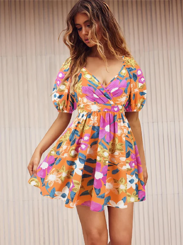 Price Reduction trendy bodycon dressPrinted Surplice Short Sleeve Dress