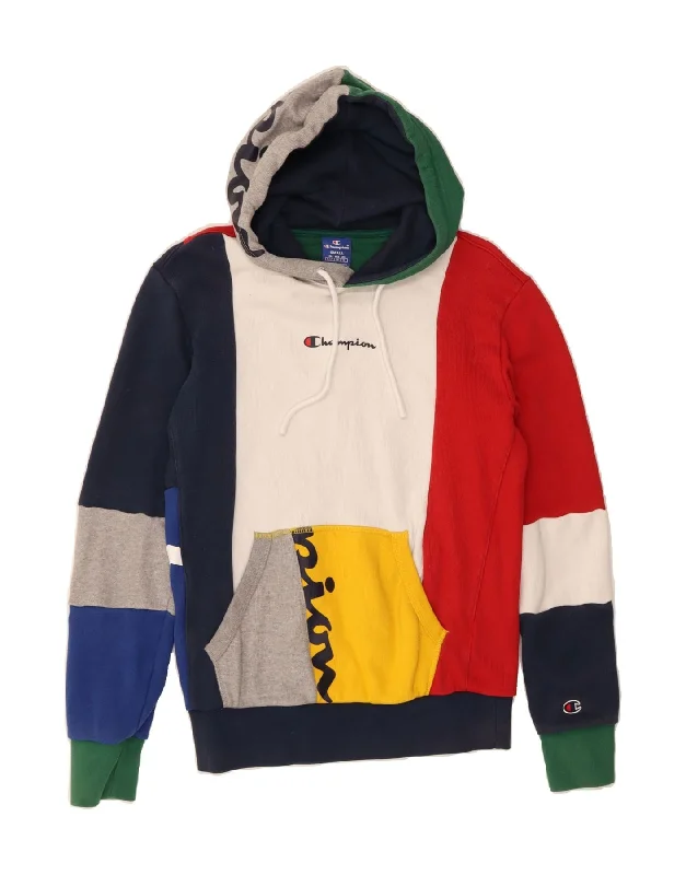 Must-Have Deals CHAMPION Mens Graphic Hoodie Jumper Small Multicoloured Colourblock Cotton