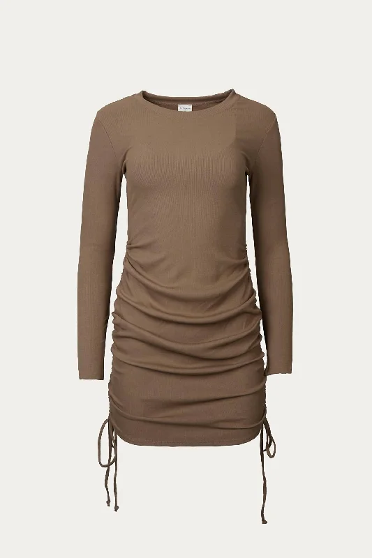 Can't Miss off-shoulder dressRuched Ribbed Stretch-Modal Mini Dress In Acorn
