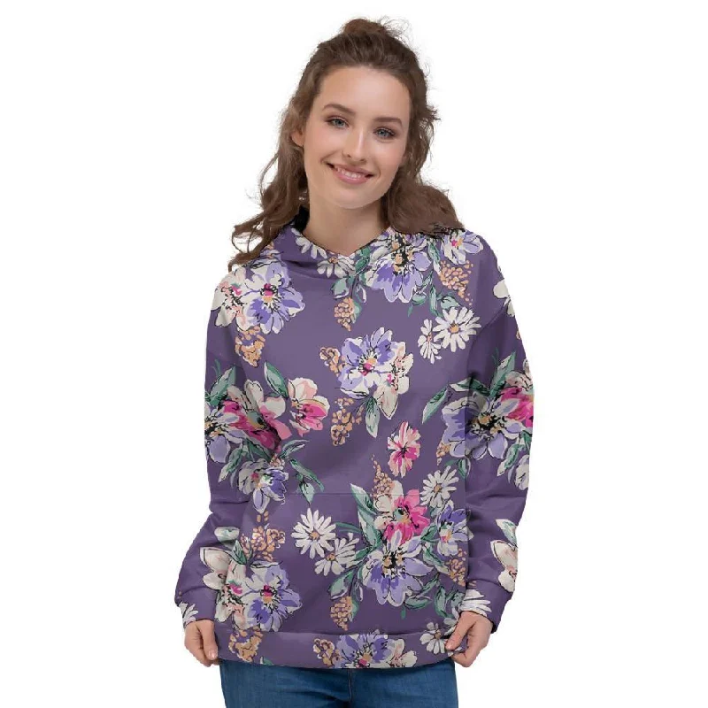 Don’t Miss Out Purple Floral Print Women's Hoodie