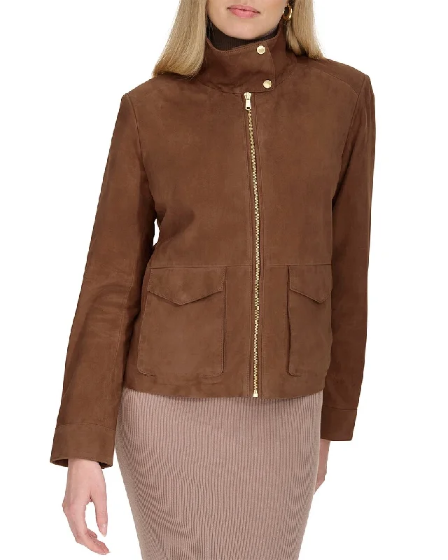 Huge Discounts stylish rain jacketCole Haan Suede Stand Collar Jacket