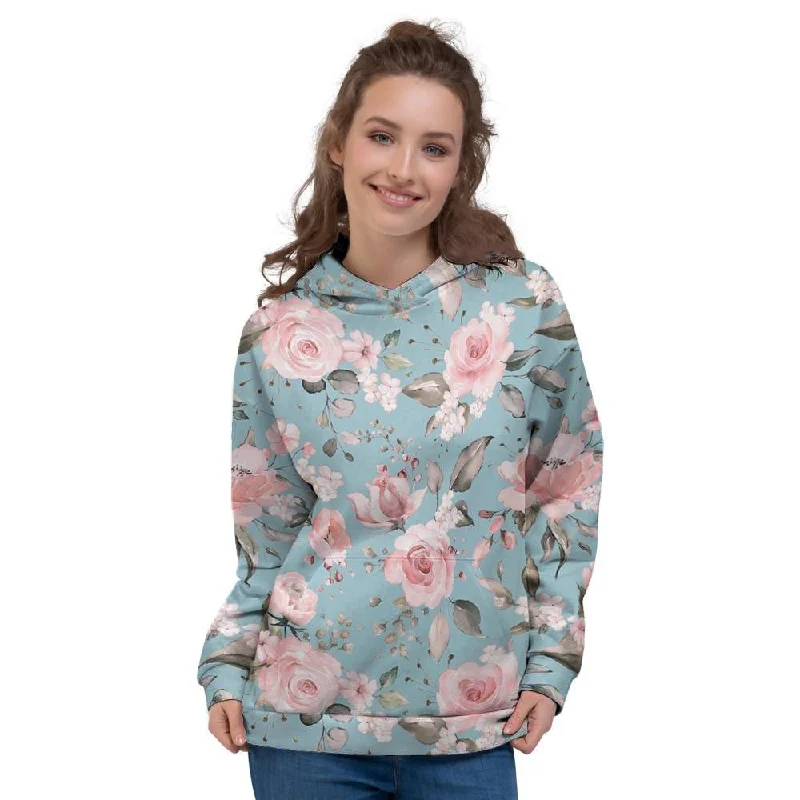 Can't Be Beat Pink Rose Flower Print Women's Hoodie