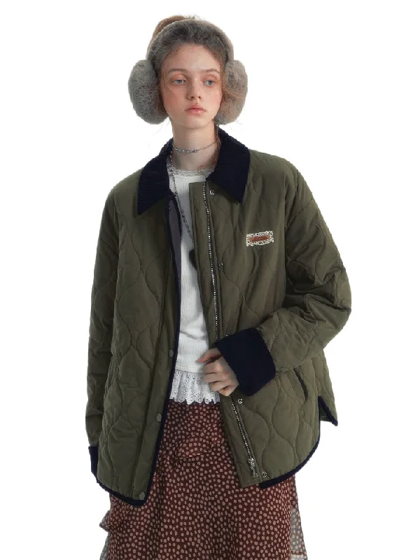 Grand Opening Sale graphic jacketContrast Collar Quilted Cotton Jacket