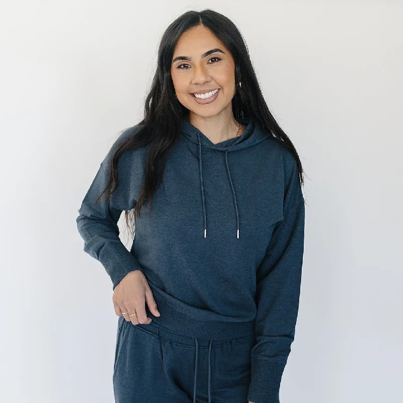 Mega Sale Women's Merino Wool Hoodie, Blue Graphite