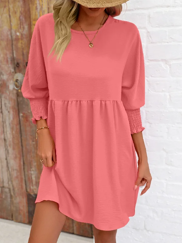 Price Reduction relaxed fit dressRound Neck Lantern Sleeve Mini Dress