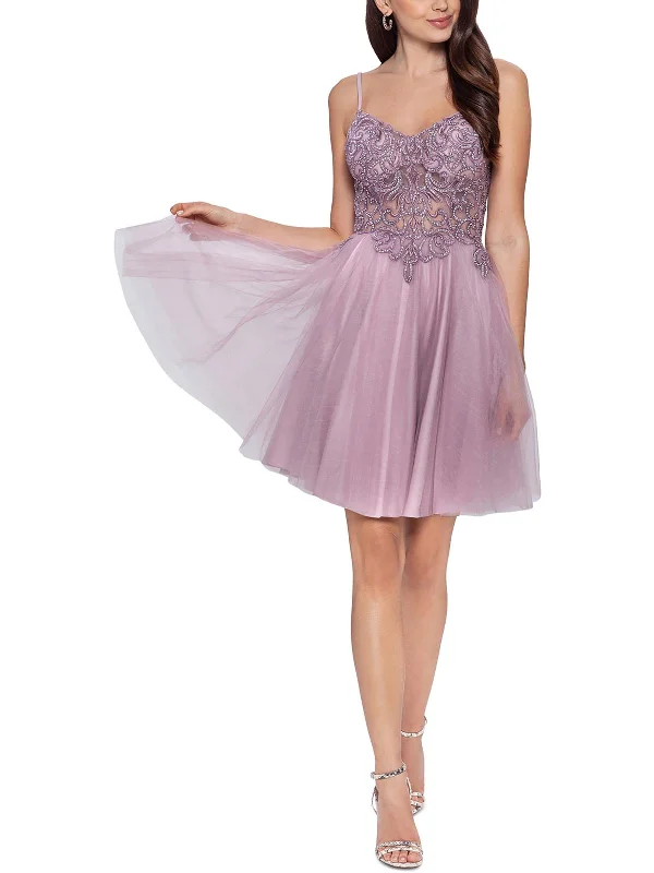 Deal Alert fitted bodycon dressJuniors Womens Mesh Embellished Cocktail and Party Dress