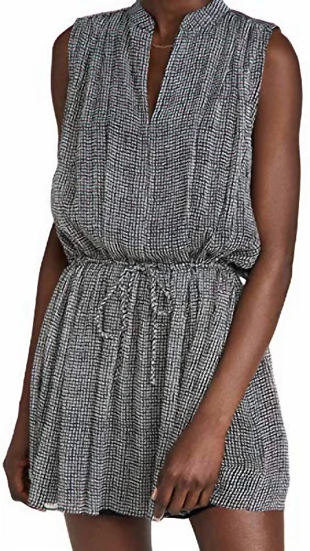 Online Exclusive one-shoulder dressCarly Geometric Print Sleeveless Gathered Waist Mini Dress In Black White