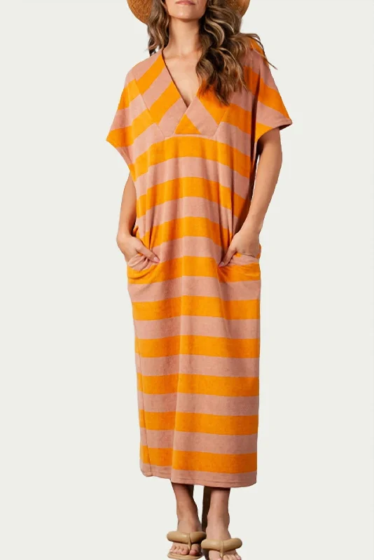 Take Advantage statement dressStriped Cotton-Terry Maxi Dress In Orange Taupe Stripe