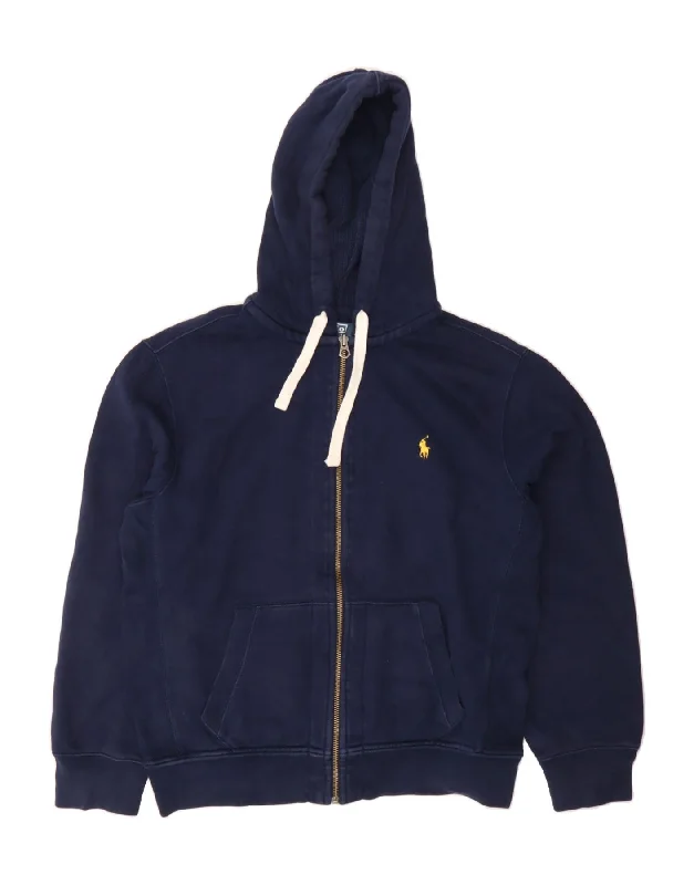 Super Sale POLO RALPH LAUREN Mens Zip Hoodie Sweater Large Navy Blue Cotton