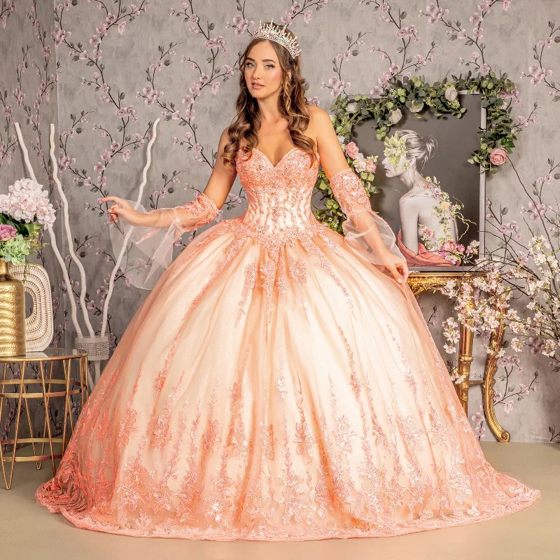 Online Exclusive fitted cocktail dressLong Ball Gown Detachable Sleeves Quinceanera Dress