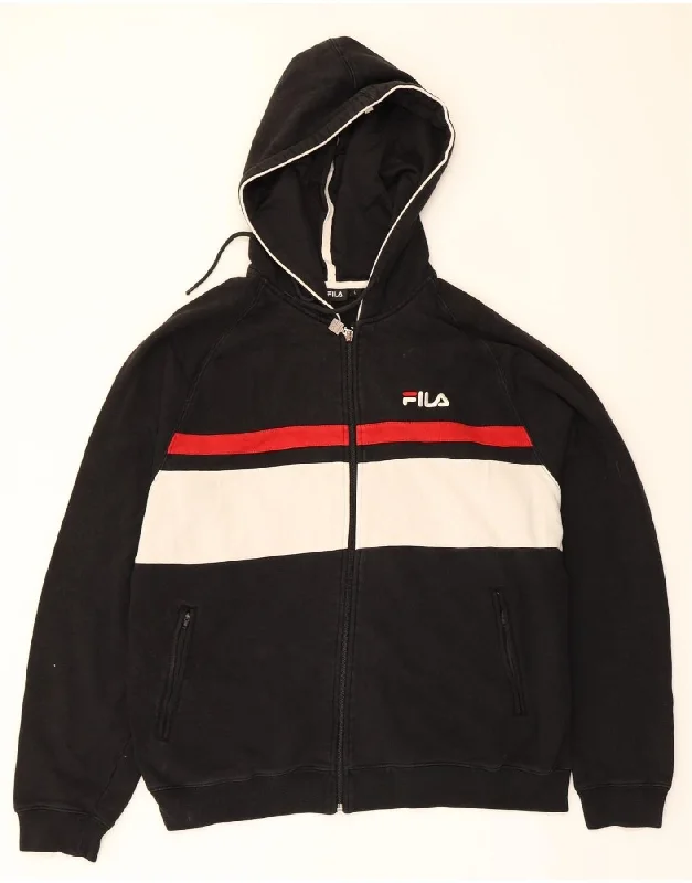 Midnight Madness FILA Mens Zip Hoodie Sweater Large Black Colourblock