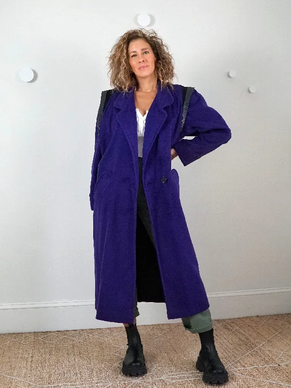 Mega Deal sporty jacket80's Purple Wool Structured Shoulder Coat