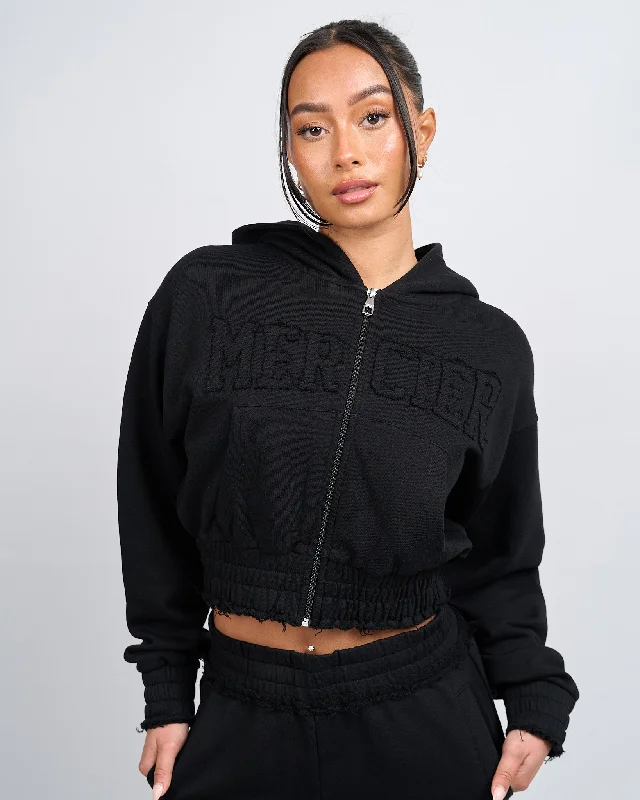 The Best Prices Womens Black Distressed Cropped Hoodie