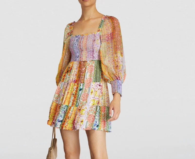 Seasonal Sale off-the-shoulder dressRowen Puff Sleeve Tiered Skirt Tunic Chiffon Mini Dress In Floral