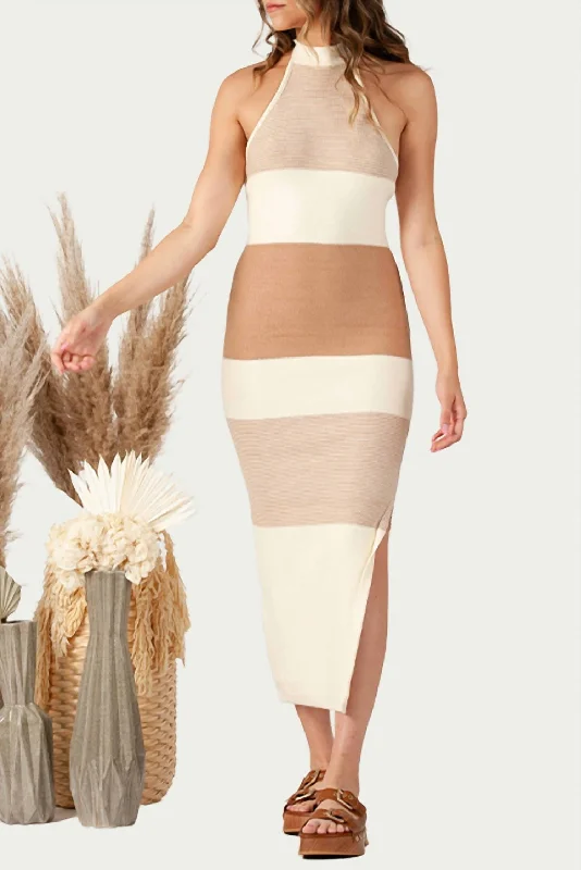 Stock Up and Save vintage dressBrizo Knitted Halterneck Midi Dress In Ivory/tan