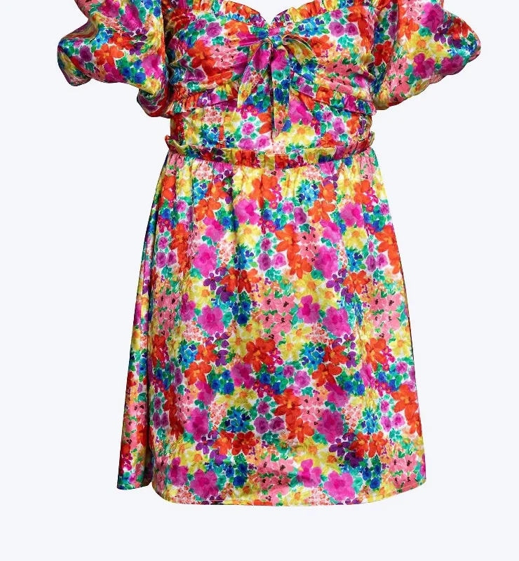 Closeout Sale sleeveless dressMerrill Puff Sleeve Open-Back Satin Jacquard Mini Dress In Multi