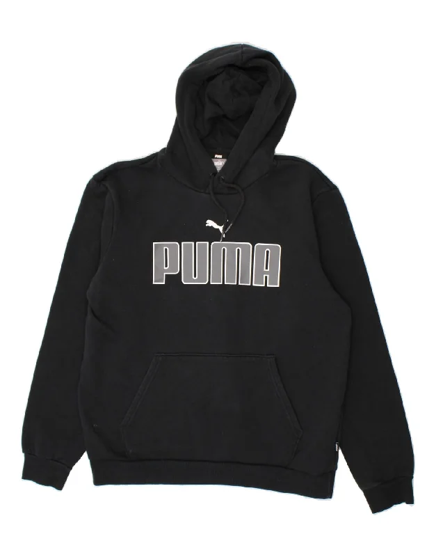 Daily Deals PUMA Mens Graphic Hoodie Jumper Medium Black Cotton