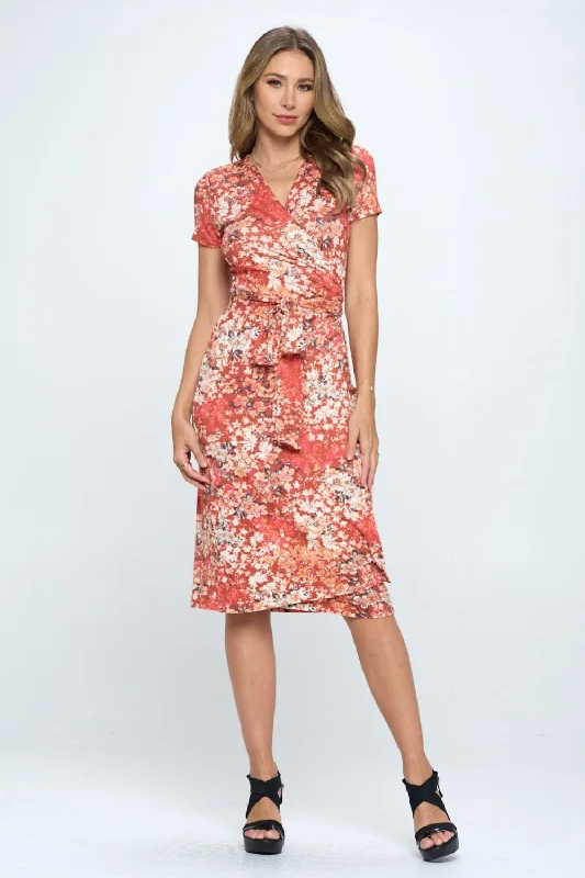 Best Deals trendy mini dressRENEE C Floral Tie Front Surplice Short Sleeve Dress