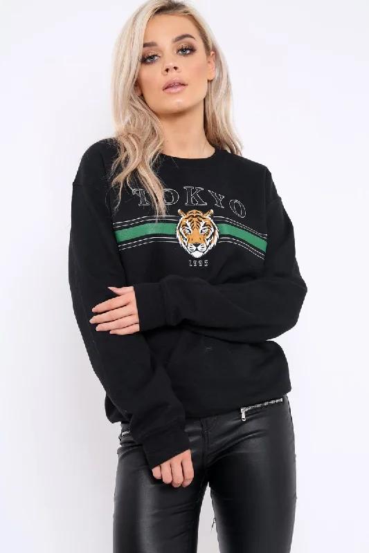 Weekend Flash Sale cozy sweatshirtBlack Tokyo Slogan Sweatshirt - Lilah