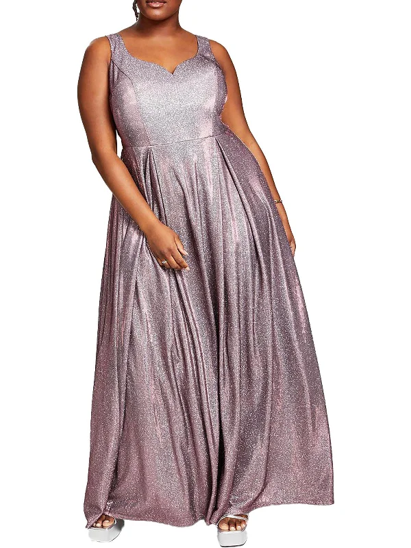 Midnight Madness satin midi dressPlus Womens Metallic Prom Evening Dress