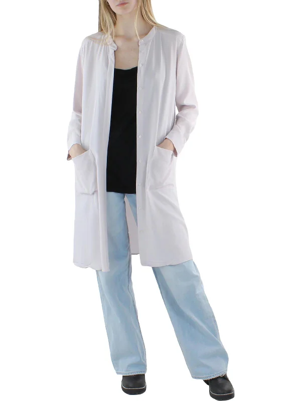 Warehouse Sale satin midi dressWomens Tencel Long Sleeve Shirtdress