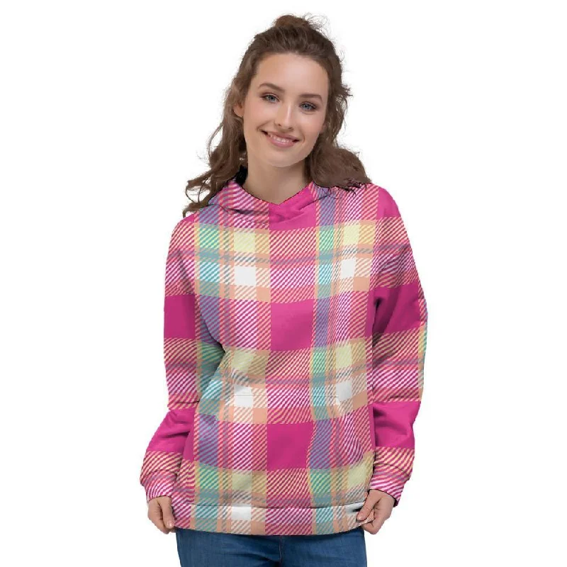 Deal Dash Pink Plaid Tartan Print Women's Hoodie