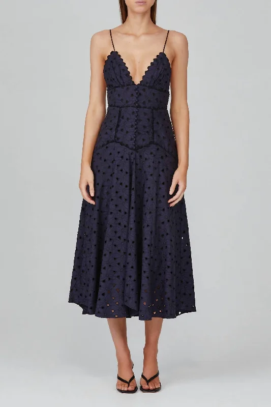Anniversary Sale satin midi dressStanton Dress In Navy Black Mix