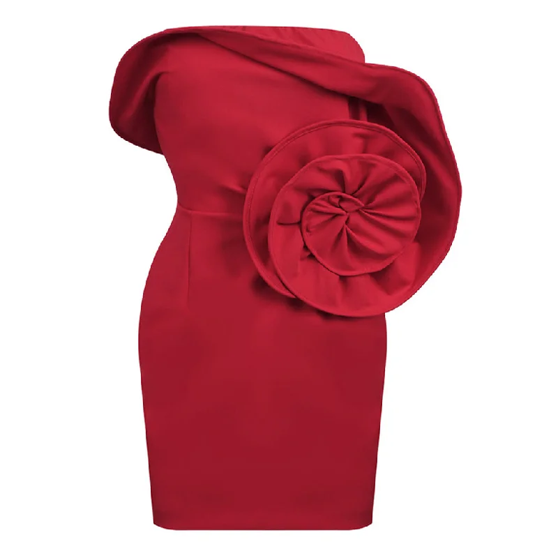 Buy More, Save More ruched dressAsymmetrical Ruffle Rosette Strapless Corset Bodycon Mini Party Dress