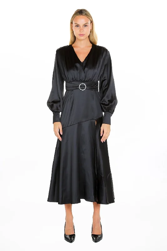 Unbeatable Prices silk dressLong Sleeve Satin V Neck Maxi Dress