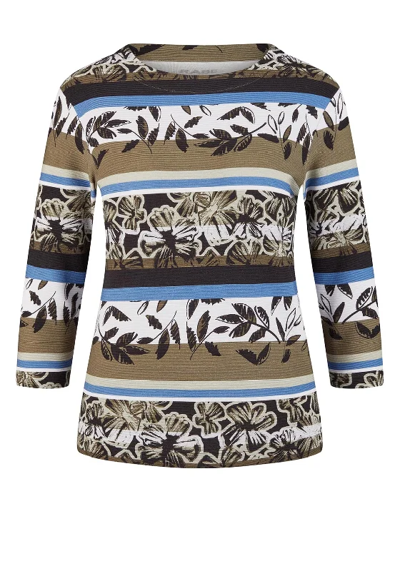 One-DAY Sale premium zip-up hoodieRabe Multi Print Ribbed Sweatshirt, Khaki