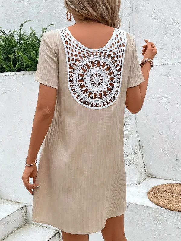 Unbeatable Prices satin midi dressLace Detail V-Neck Short Sleeve Mini Dress