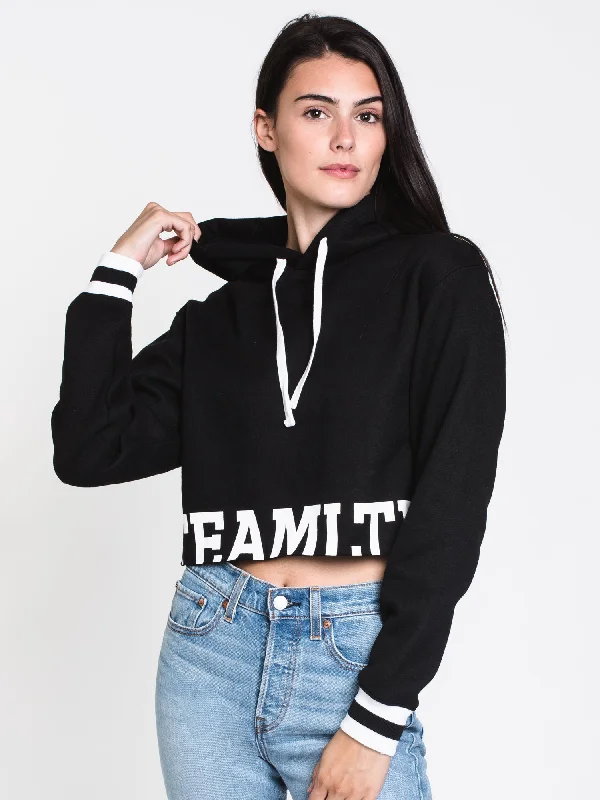 Can't Miss WOMENS VARSITY CROP HOODIE - BLACK - CLEARANCE