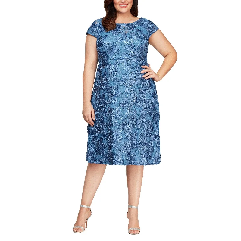 Price Cut sleek dressAlex Evenings AE4121570 Short Plus Size Lace Dress