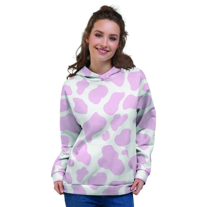 Hurry In Pink White Cow Print Women's Hoodie