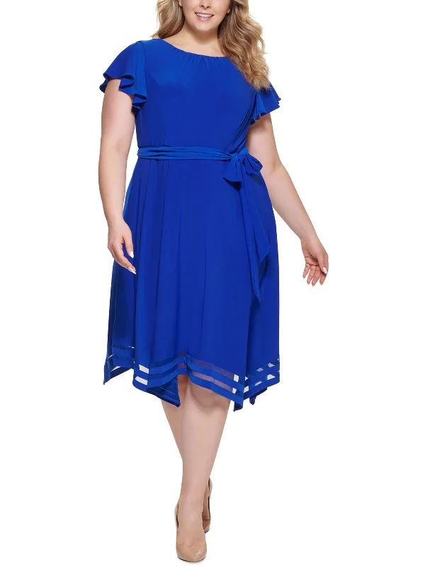 Limited Time Offer casual evening dressPlus Womens Jersey Handkerchief Hem Midi Dress
