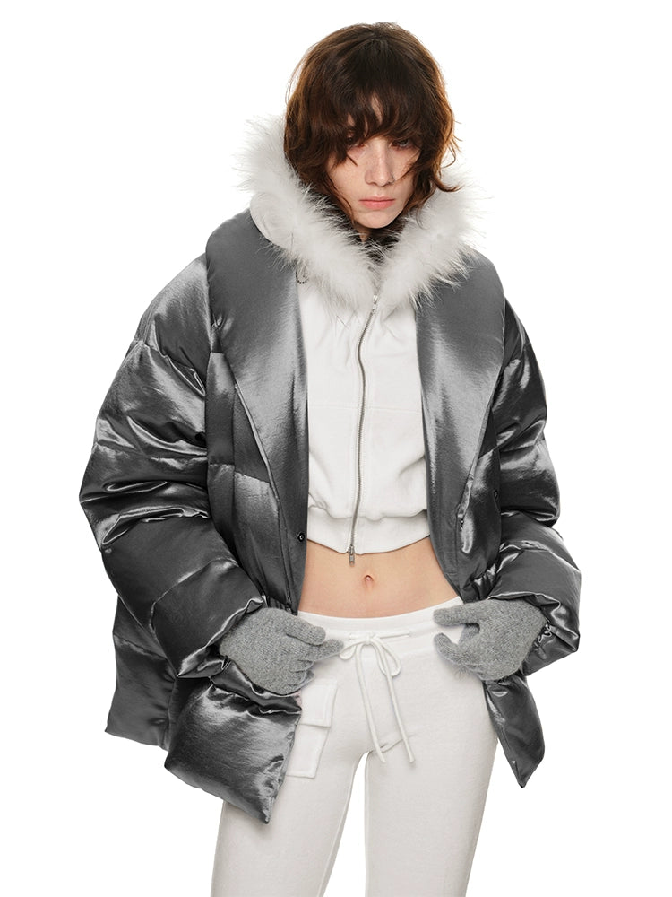New Deals urban bomber jacketSilver Satin Oversized Down