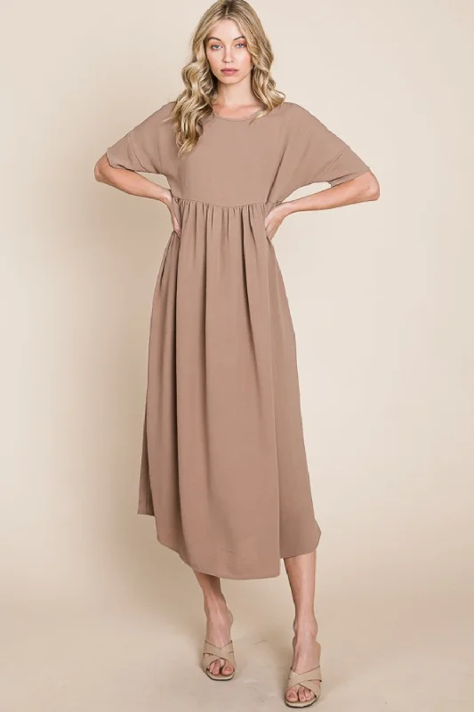 Steals and Deals elegant maxi dressBOMBOM Round Neck Ruched Midi Dress