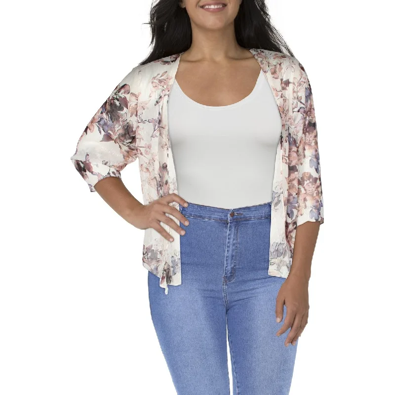 Limited Quantity stylish rain jacketPlus Womens Chiffon Floral Duster Blazer