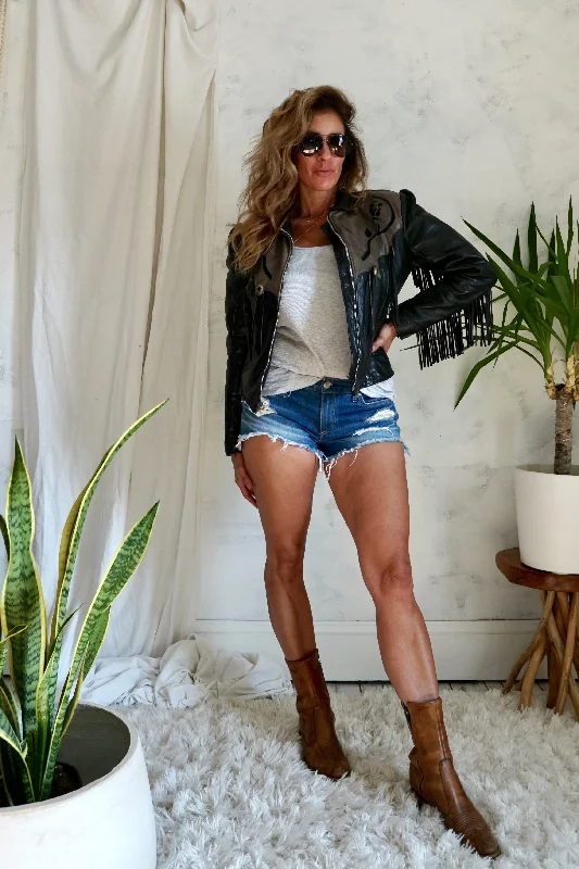 Special Discount cool leather jacketVintage Leather Fringe Biker Jacket