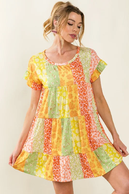 Online Only floral dressBiBi Leopard Short Sleeve Tiered Dress