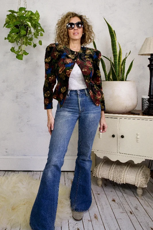 Super Sale stylish trench jacketVintage Dark Velvet Floral Blazer