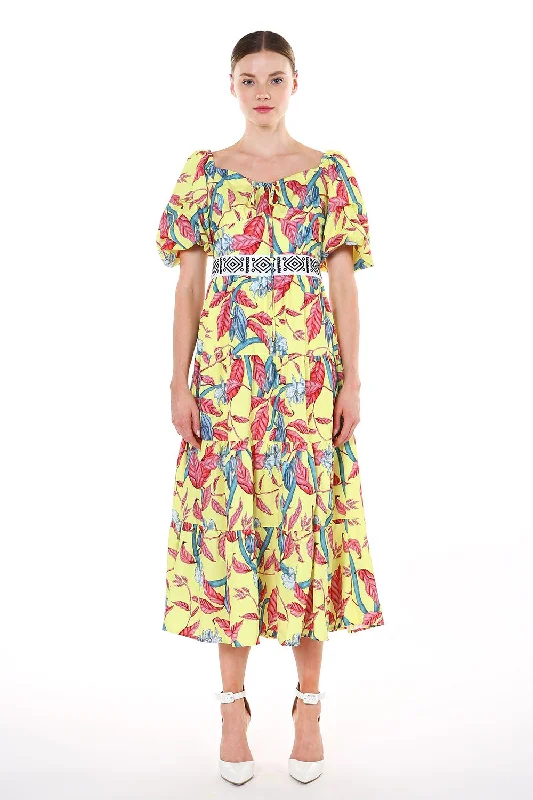 Low Prices cocktail party dressShort Puff Sleeve Sweetheart Neckline Midi Dress
