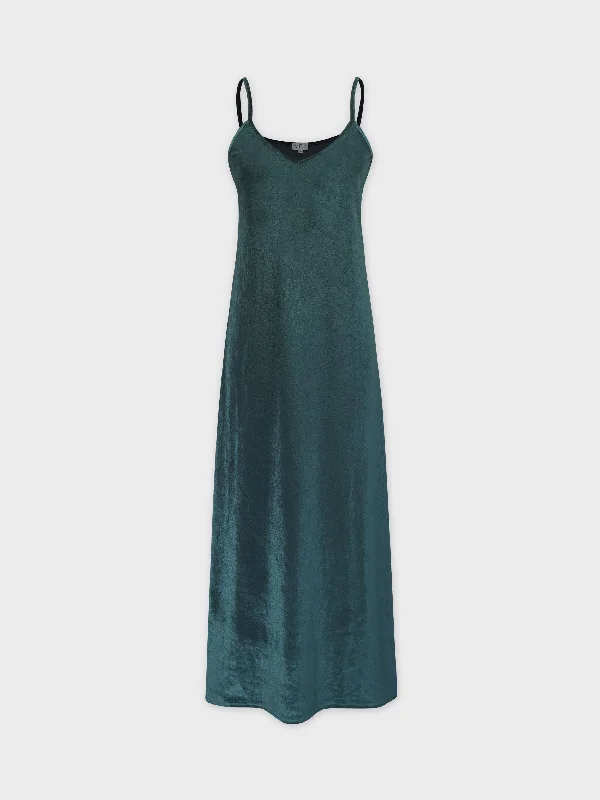 Take Advantage trendy dressVelour Slip Dress - Emerald Green