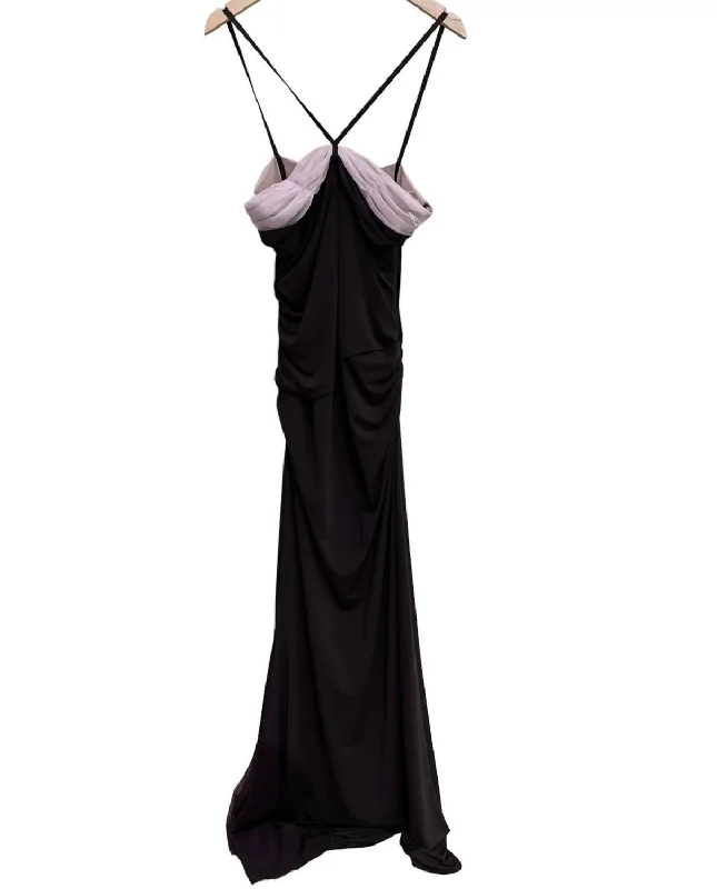 Discount Mania chic dressWomen's Full Length Long Dress In Chocolate