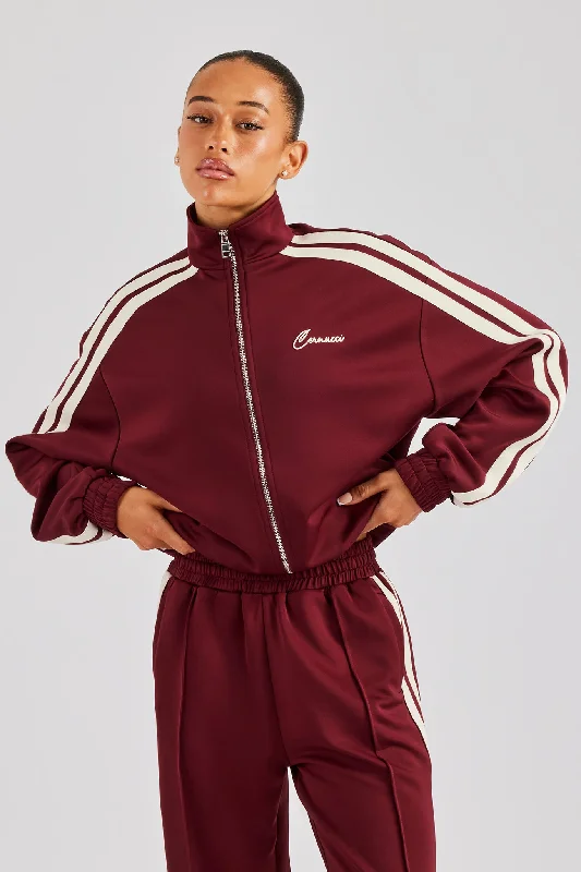 Bargain Bin slim fit jacketFunnel Neck Taping Zip Through Track Jacket - Burgundy