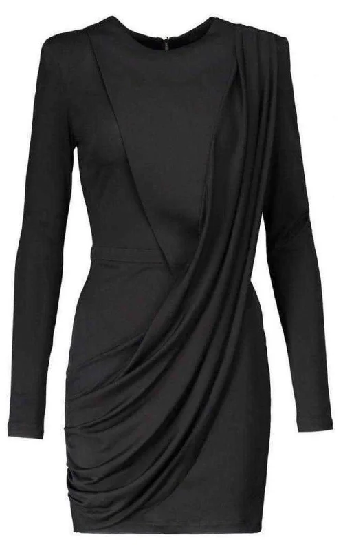 Reduced Prices elegant evening dressBlack Voile Draped Mini Dress