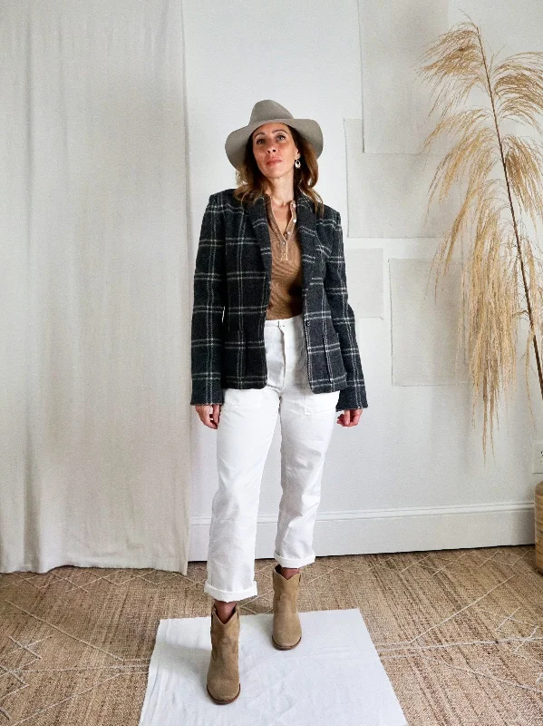 Big Savings casual windbreaker jacketVintage Slate Plaid Wool Blazer Jacket