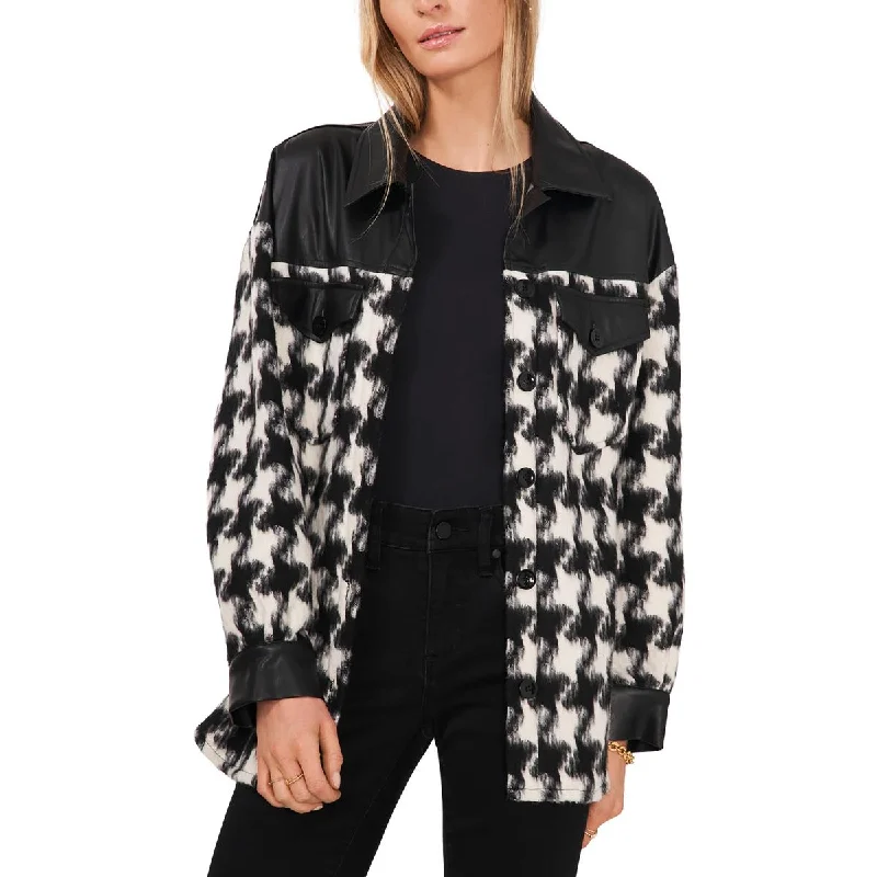 Price Reduction insulated jacketSparkle & Shine Womens Faux Leather Trim Lightweight Shirt Jacket