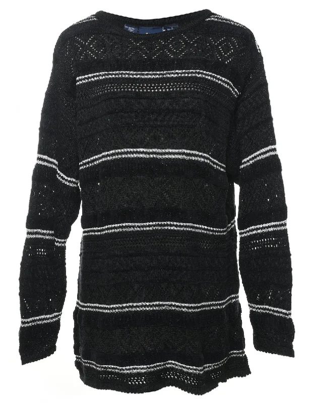 Deep Discounts outdoor jacketBlack Striped Crochet Jumper - S